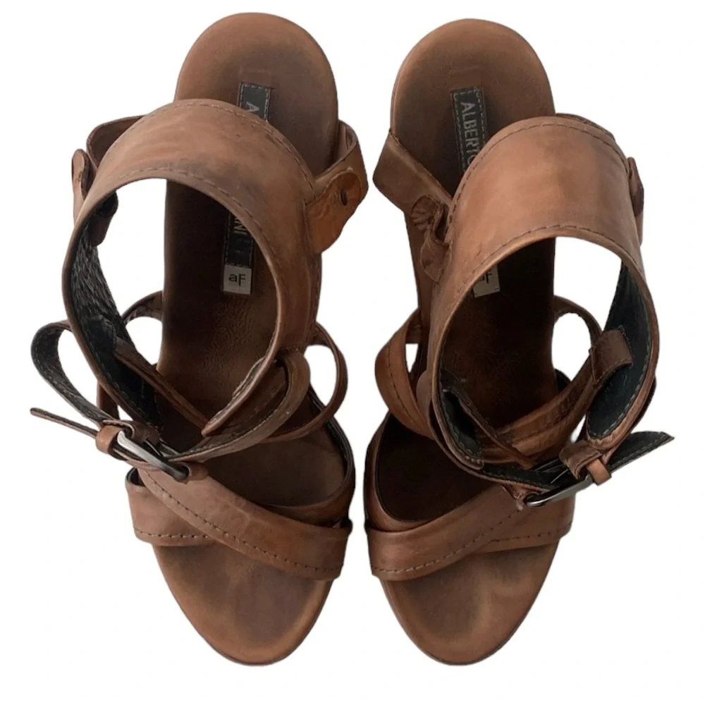Alberto Fermani AF Brown Leather Distressed Wedges